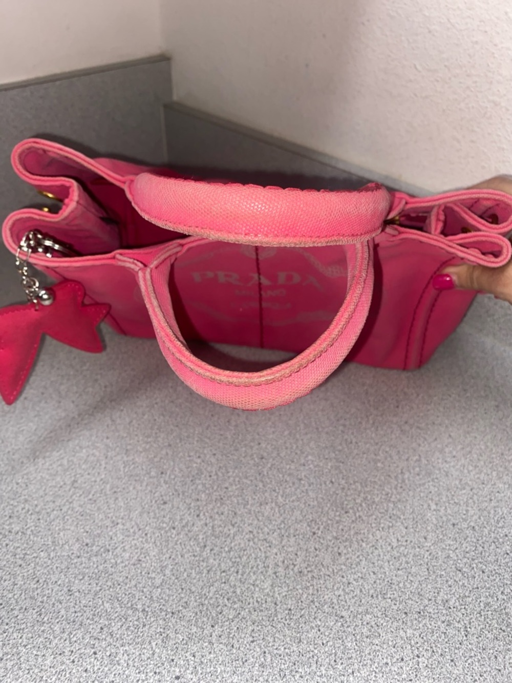 Prada Canapa Pink Canvas Mini Tote Bag With Unbranded Strap GUC - Picture 11 of 15